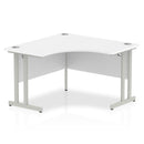 Beech top corner desk with silver legs, featuring a modern L-shaped design by Dynamic Office Solutions.