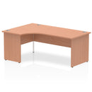 Beech L-shaped corner desk with panel end legs by Dynamic Office Solutions, featuring a cantilever design