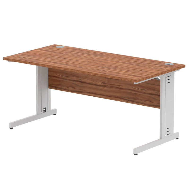 Dynamic Office Solutions Impulse desk, 1600 × 800 mm, walnut top and silver cable-managed leg
