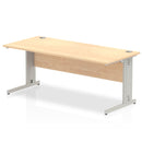 Beech desk with silver cantilever legs and cable management features by Dynamic Office Solutions