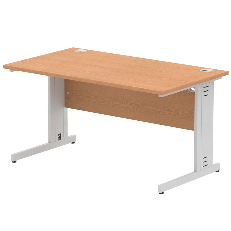 Dynamic Office Solutions Impulse desk, 1400 × 800 mm, oak top and silver  cable-managed leg