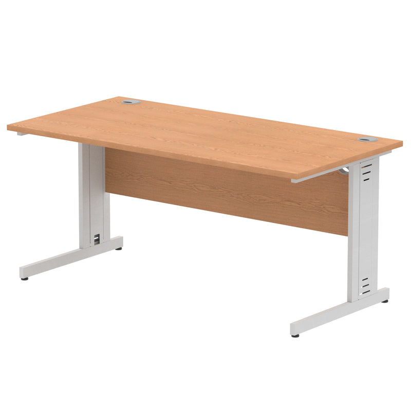 Dynamic Office Solutions Impulse desk, 1600 × 800 mm, oak top and silver cable-managed leg