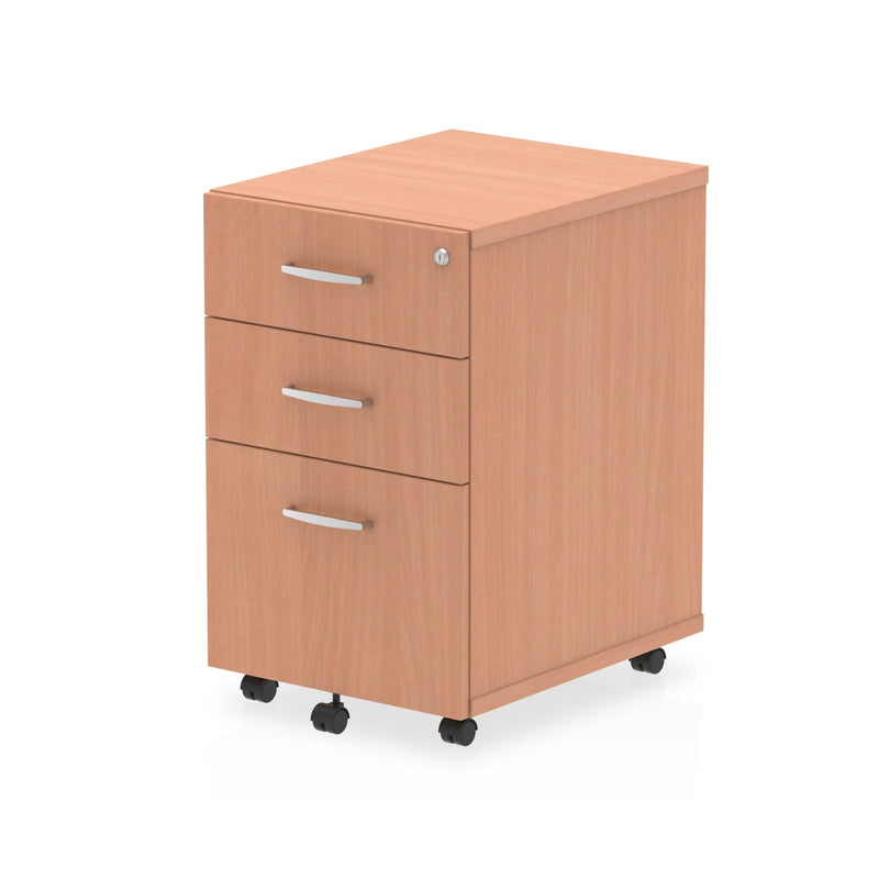 Dynamic Office Solutions 3-drawer under desk pedestal in Beech, Grey Oak, or Maple finish