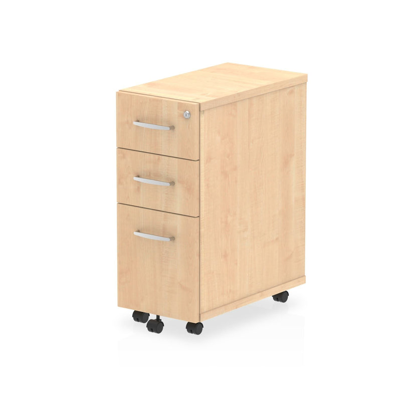 3-drawer Impulse Narrow Under Desk Pedestal in beech finish by Dynamic Office Solutions