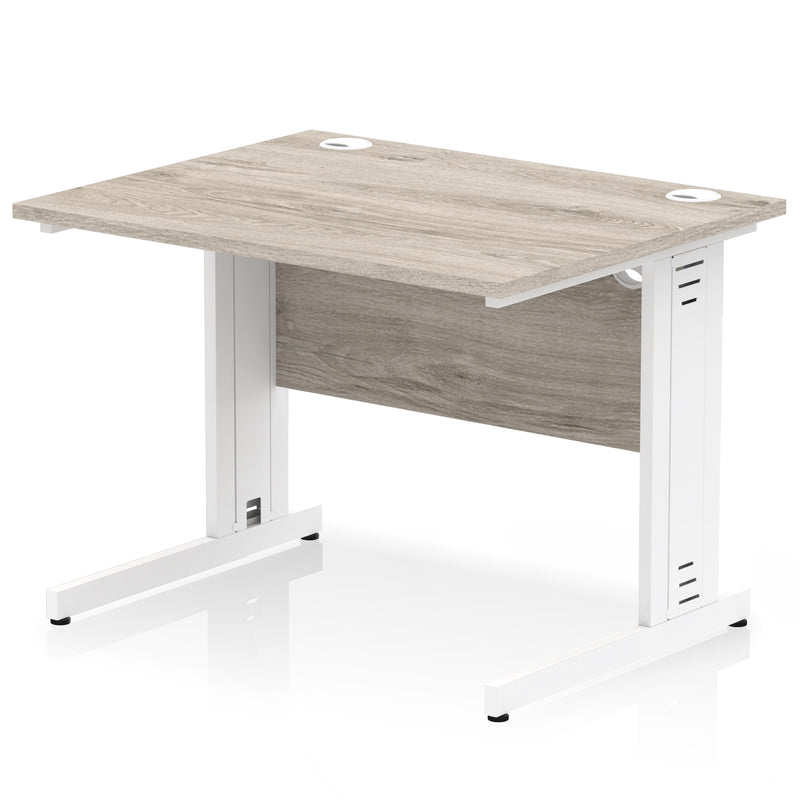 Dynamic Office Solutions Impulse desk, 1000 × 800 mm, grey-oak top and white cable-managed leg