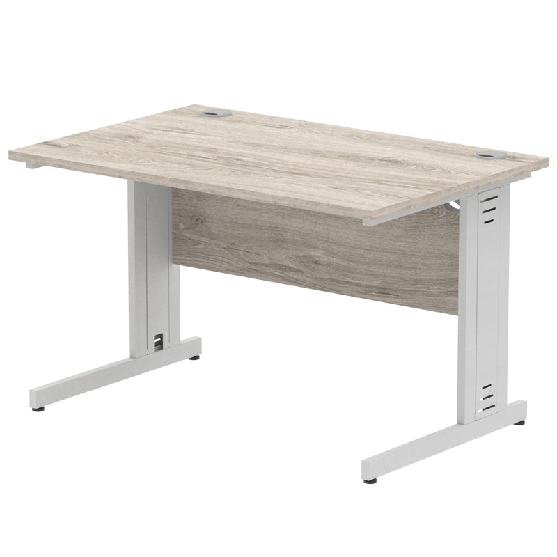 Dynamic Office Solutions Impulse desk, 1200 × 800 mm, grey-oak top and silver cable-managed leg
