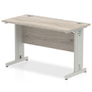 Beech top and silver leg Slimline desk by Dynamic Office Solutions with cable management features.