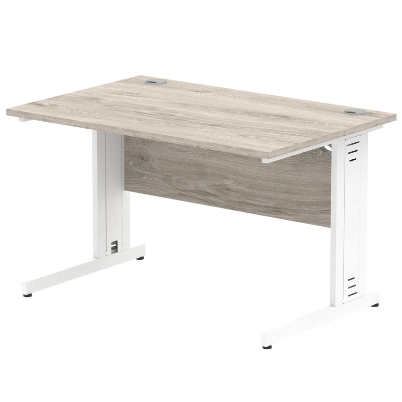 Dynamic Office Solutions Impulse desk, 1200 × 800 mm, grey-oak top and white cable-managed leg