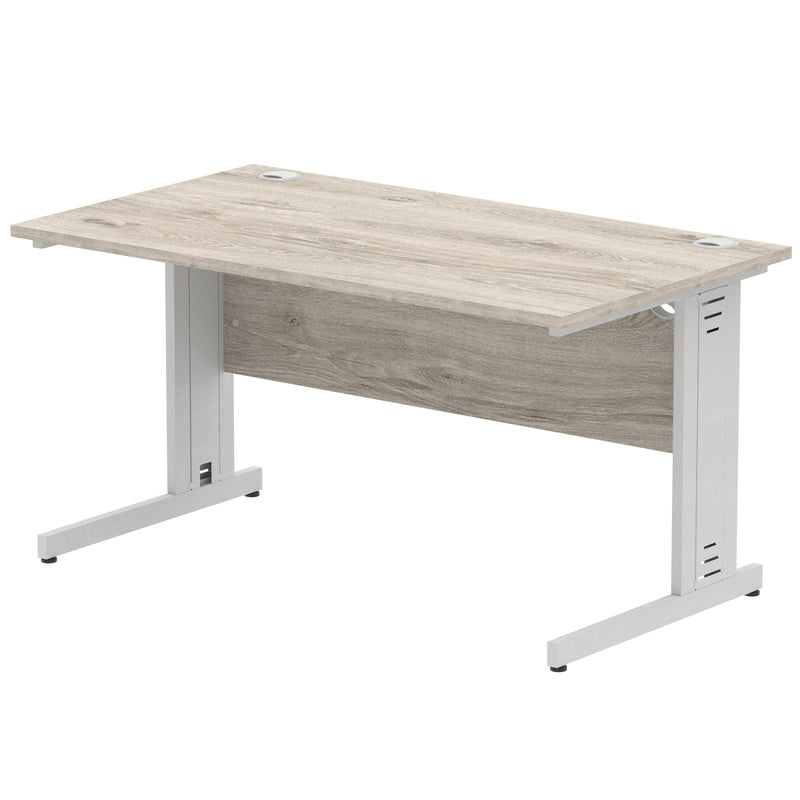 Dynamic Office Solutions Impulse desk, 1400 × 800 mm, grey-oak top and silver  cable-managed leg