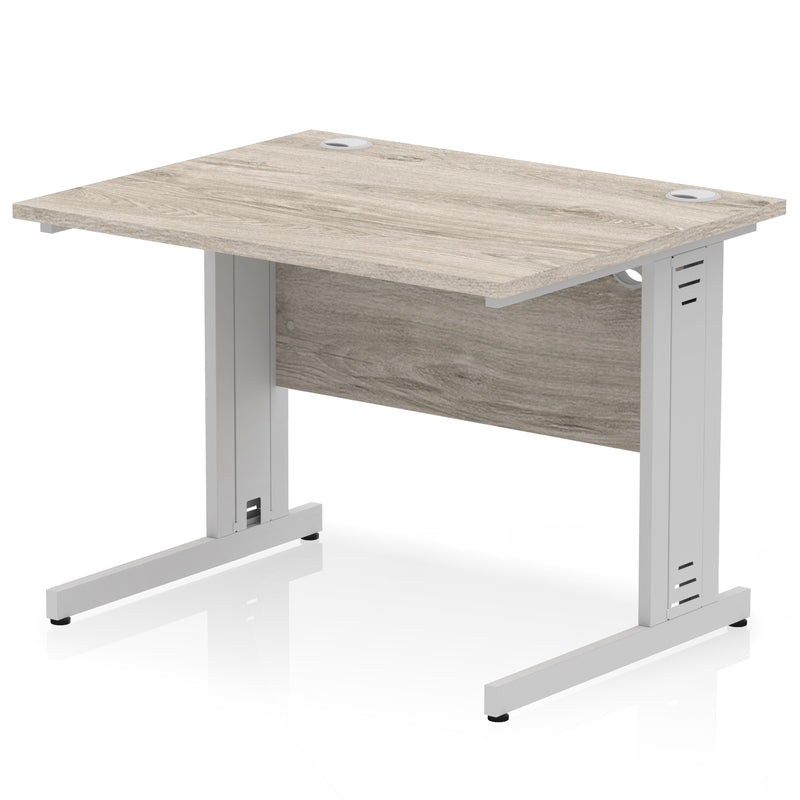 Dynamic Office Solutions Impulse desk, 1000 × 800 mm, grey-oak top and silver cable-managed leg