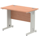 Impulse 1000mm straight desk with cable managed leg in silver and beech finish