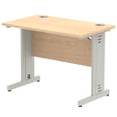 Impulse 1000mm straight desk with beech top and silver cantilever legs, featuring cable management