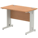 Beech top desk with silver cantilever legs and cable management by Dynamic Office Solutions