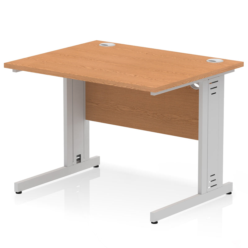 Dynamic Office Solutions Impulse desk, 1000 × 800 mm, oak top and silver cable-managed leg