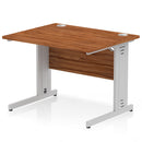 Dynamic Office Solutions Impulse desk, 1000 × 800 mm, walnut top and silver cable-managed leg