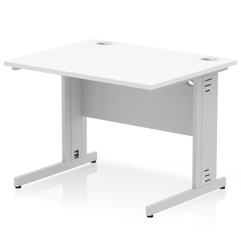 Dynamic Office Solutions Impulse desk, 1000 × 800 mm, white top and silver cable-managed leg