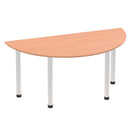 Dynamic Office Solutions semi-circle table with post leg, beech top and black, aluminium, or chrome leg options