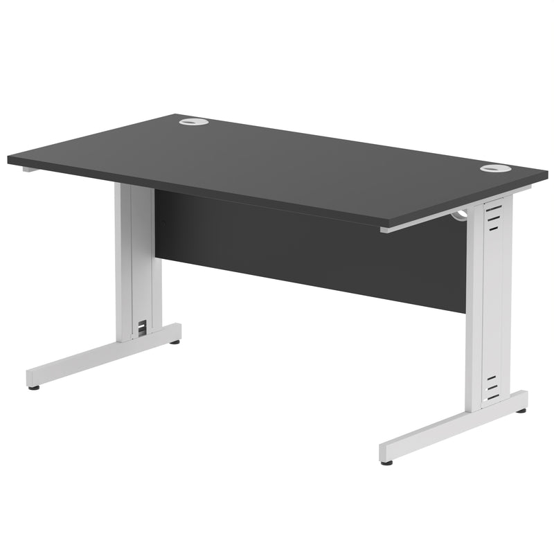 Dynamic Office Solutions Impulse desk, 1400 × 800 mm, black top and silver  cable-managed leg