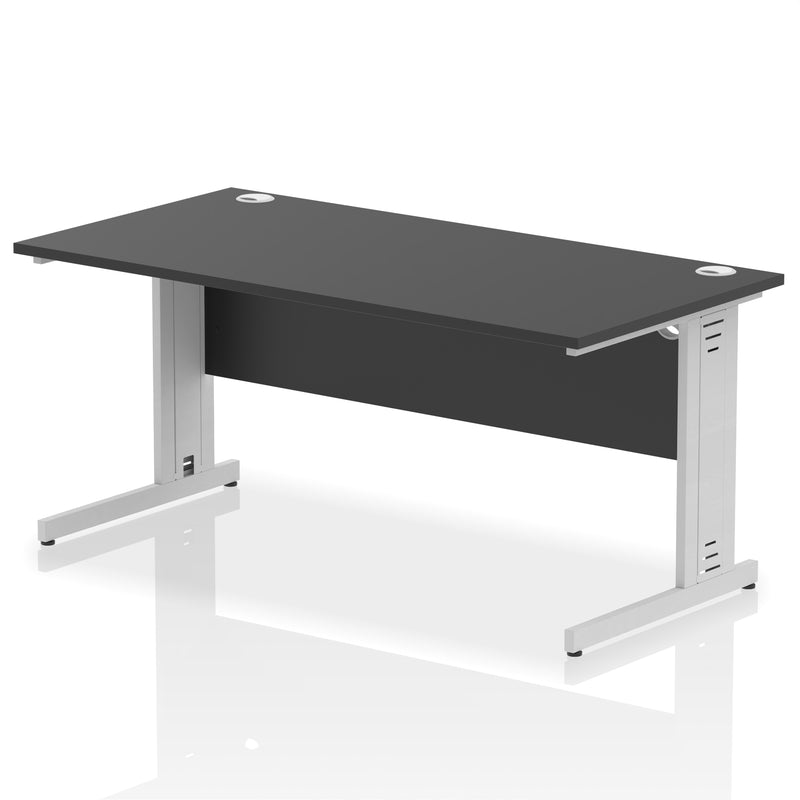 Dynamic Office Solutions Impulse desk, 1600 × 800 mm, black top and silver cable-managed leg