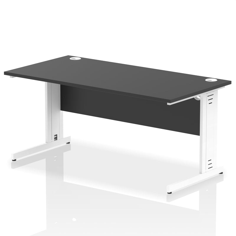 Dynamic Office Solutions Impulse desk, 1600 × 800 mm, black top and white cable-managed leg
