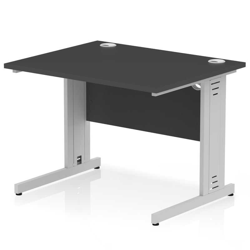 Dynamic Office Solutions Impulse desk, 1000 × 800 mm, black top and silver cable-managed leg