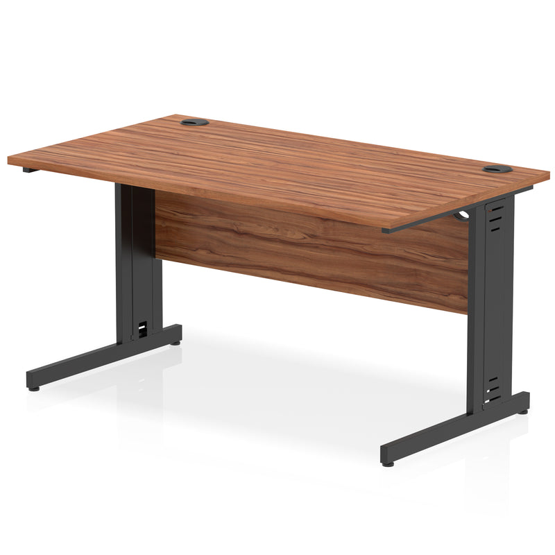 Dynamic Office Solutions Impulse desk, 1400 × 800 mm, walnut top and black  cable-managed leg