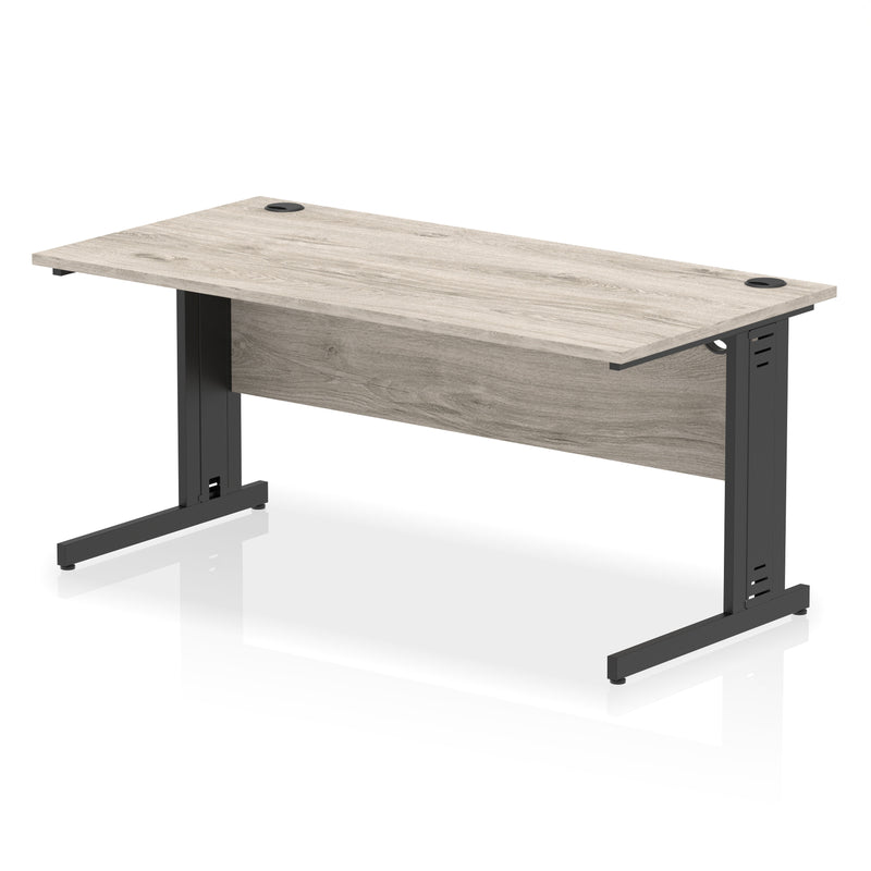 Dynamic Office Solutions Impulse desk, 1600 × 800 mm, grey-oak top and black cable-managed leg