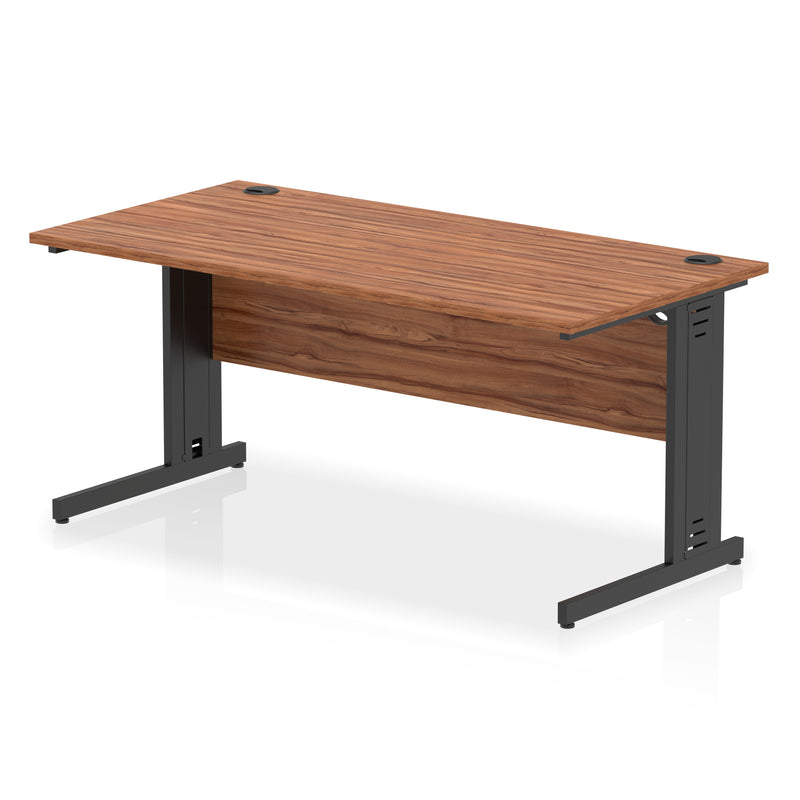 Dynamic Office Solutions Impulse desk, 1600 × 800 mm, walnut top and black cable-managed leg
