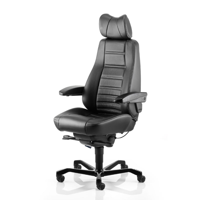 KAB Controller Whiteline Black Leather Chair
