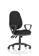 Black fabric high back ergonomic task chair with triple lever adjustments, by Dynamic Office Solutions