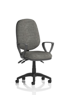 Dynamic Office Solutions Eclipse Plus III black fabric medium back office chair with adjustable features.