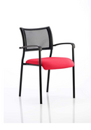 Brunswick stackable visitor chair with black frame, padded seat, and mesh back in bespoke Bergamot Cherry color.