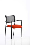 Brunswick stackable visitor chair with mesh back, padded seat in bespoke colors, and black frame with arms