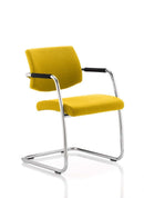 Havanna cantilever visitor chair with a chrome frame, padded arms, and black leather upholstery