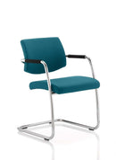 Havanna cantilever visitor chair with chrome frame and padded arms, featuring black leather upholstery.