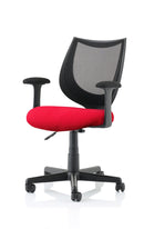 Dynamic Office Solutions black mesh task chair with adjustable arms and medium back design