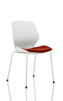 Grey fabric visitor chair with armless design, stackable frame, and white legs by Dynamic Office Solutions