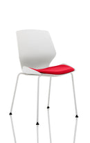 Grey fabric visitor chair with white frame, armless design, stackable for office use by Dynamic Office Solutions.