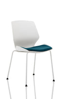 Grey fabric visitor chair with white frame, stackable design, by Dynamic Office Solutions