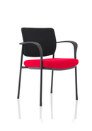 Brunswick Deluxe stacking visitor chair with chrome frame, black mesh back, and bespoke seat in various colors