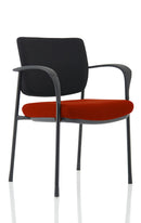 Brunswick Deluxe stacking visitor chair with chrome frame and mesh back, featuring black fabric seat and back.