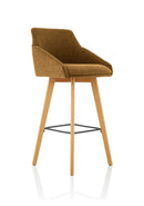 Grey fabric high stool chair with wooden legs and armrests by Dynamic Office Solutions