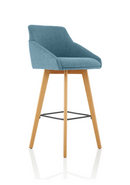 Carmen Grey Fabric High Stool Chair with Wooden Legs & Armrests