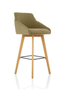 Carmen Grey Fabric High Stool Chair with Wooden Legs & Armrests