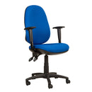 Kirby Jumbo Extra High Back Task Chair in black fabric with adjustable arms, designed for 20-25 stone users, by Steelco.