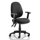 Heavy-duty office chair in black fabric, designed for 20-25 stone, features loop arms and a sturdy design by Lockwoodhume.