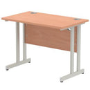 Straight 1000mm desk with cantilever legs in beech top and silver legs by Dynamic Office Solutions