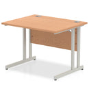 Beech top straight desk with cantilever leg in silver, designed by Dynamic Office Solutions for ergonomic office use