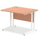 Beech top cantilever leg desk with silver legs by Dynamic Office Solutions, ideal for ergonomic office setups.