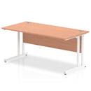 Beech top ergonomic straight desk with silver cantilever legs by Dynamic Office Solutions